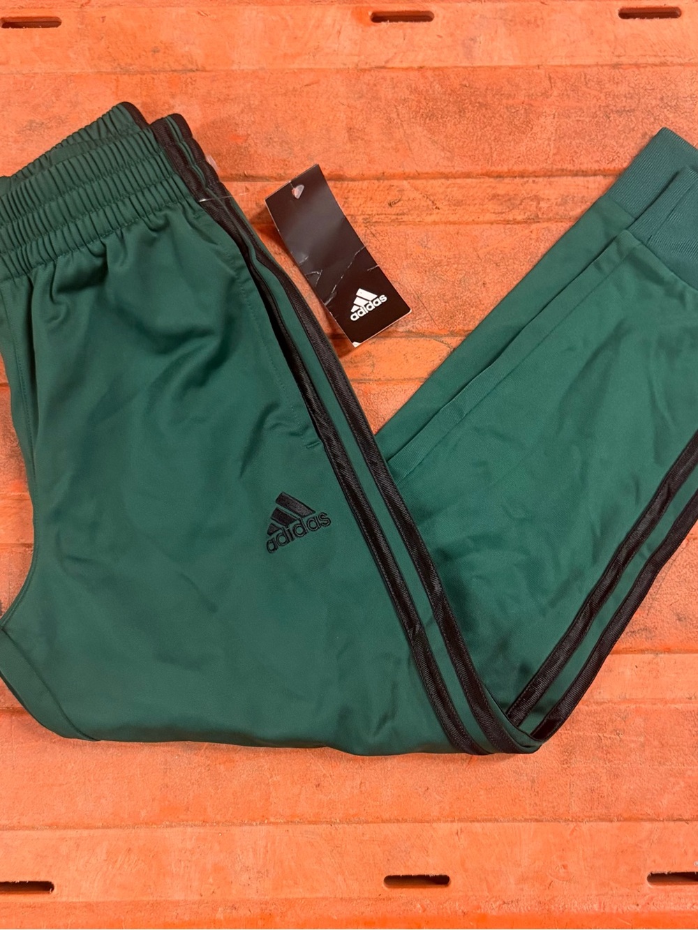 Adidas Boys Youth Collegiate Green Track Pants with Black Stripes - Small